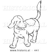 Historical Vector Illustration of a Happy Puppy Looking Back and Walking Forward - Outlined Version by Al