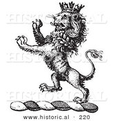 Historical Vector Illustration of a Lion Crest Featuring a Crown - Black and White Version by Al