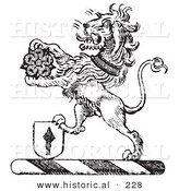 Historical Vector Illustration of a Lion Crest Featuring a Flower and Shield - Black and White Version by Al