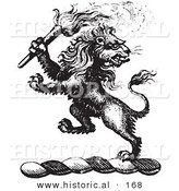 Historical Vector Illustration of a Lion Crest Featuring a Torch - Black and White Version by Al