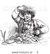 Historical Vector Illustration of a Man Going Through Lots of Receipts - Black and White Version by Al