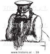 Historical Vector Illustration of a Man Leaning on a Counter with a Big Beard - Black and White Version by Al