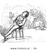 Historical Vector Illustration of a Man Sleeping on a Chair in Front of a Fire - Black and White Version by Al