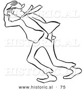 Historical Vector Illustration of a Man Trying to Walk Forward in Windy Weather - Black and White Version by Al
