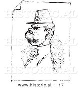 Historical Vector Illustration of a Man Wearing Hat with Big Mustache - Black and White Version by Al