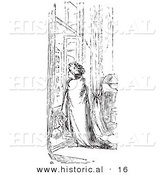 Historical Vector Illustration of a Man with Blanket at a Window - Black and White Version by Al