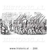 Historical Vector Illustration of a Marching Group of Soldiers - Black and White Version by Al