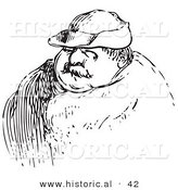 Historical Vector Illustration of a Obese Man Wearing a Hat - Black and White Version by Al