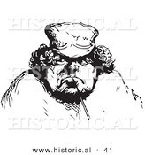 Historical Vector Illustration of a Obese Man with Long Curly Hair - Black and White Version by Al