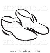 Historical Vector Illustration of a Pair of Old Fashioned Shoes - Black and White Outlined Version by Al