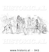 Historical Vector Illustration of a Passport Examiner - Black and White Version by Al