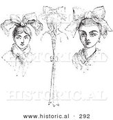 Historical Vector Illustration of a Peasant Headdresses - Black and White Version by Al