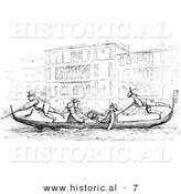 Historical Vector Illustration of a People Riding in a Gondola on the Grand Canal - Black and White Version by Al