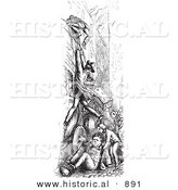Historical Vector Illustration of a Person Hanging from an Omnibus - Black and White Version by Al