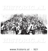 Historical Vector Illustration of a Restaurant Full of People Dining on the Rhine Boat - Black and White Version by Al