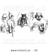 Historical Vector Illustration of a Series of 7 People - Black and White Version by Al