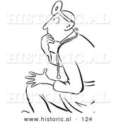 Historical Vector Illustration of a Shocked Cartoon Doctor Thinking While Staring - Black and White Outlined Version by Al