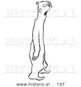 Historical Vector Illustration of a Shocked Cartoon Guy Standing and Staring - Black and White Outlined Version by Al