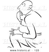 Historical Vector Illustration of a Shocked Cartoon Man Thinking While Staring - Black and White Outlined Version by Al