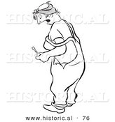 Historical Vector Illustration of a Shocked Female Worker - Black and White Version by Al