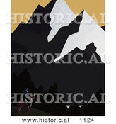 Historical Vector Illustration of a Silhouetted Cowboy on Horseback in the Shadows of a Montana Mountains by Al