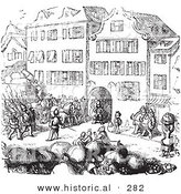 Historical Vector Illustration of a Soldiers on a Street - Black and White Version by Al