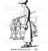 Historical Vector Illustration of a Tall Man Standing with People in the Background - Black and White Version by Al