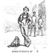 Historical Vector Illustration of a Unhappy Man Beside His Dog - Black and White Version by Al