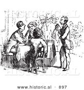Historical Vector Illustration of a Waiter Assisting Tired Travelers - Black and White Version by Al