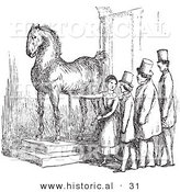 Historical Vector Illustration of a Woman Presenting Wallenstein's Horse Statue - Black and White Version by Al
