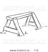 Historical Vector Illustration of a Wooden Saw Horse - Black and White Outlined Version by Al