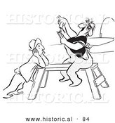 Historical Vector Illustration of a Worker Woman Sitting on a Saw Horse While Rolling a Cigarette - Black and White Version by Al