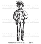 Historical Vector Illustration of a Worried Man Standing and Staring - Black and White Version Worried Man Standing and Staring by Al