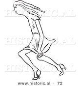 Historical Vector Illustration of a Young Lady Trying to Keep Her Dress down While Walking Through Windy Weather - Black and White Version by Al