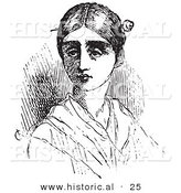 Historical Vector Illustration of a Young Lady with a Pin in Her Hair - Black and White Version by Al
