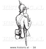 Historical Vector Illustration of a Young Soldier Smoking a Pipe - Black and White Version by Al