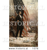 Historical Vector Illustration of Abraham Lincoln Raising an American Flag by Al