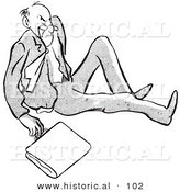 Historical Vector Illustration of an Angry Cartoon Man After Falling on the Ground with a Briefcase- Black and White Outlined Version by Al