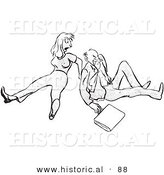 Historical Vector Illustration of an Angry Cartoon Man and Woman After Falling on the Floor - Black and White Version by Al