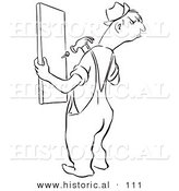 Historical Vector Illustration of an Angry Cartoon Man Repairing a Wood Fence - Black and White Outlined Version by Al
