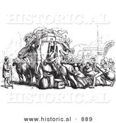 Historical Vector Illustration of an Angry Crowd of People Attacking an Omnibus - Black and White Version by Al