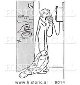 Historical Vector Illustration of an Angry Man with a Flat Tire Yelling into a Phone for Help - Black and White Outlined Version by Al