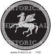 Historical Vector Illustration of an Emblazoned Greek Pegasus Shield - Black and White Version by Al