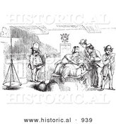 Historical Vector Illustration of an Inspector Checking Passenger's Luggage - Black and White Version by Al