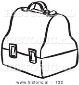 Historical Vector Illustration of an Old Fashioned Lunch Box - Black and White Outlined Version by Al