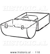 Historical Vector Illustration of an Opened Lunch Box - Black and White Outlined Version by Al