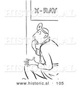 Historical Vector Illustration of an X Ray Doctor Sitting and Staring While Thinking - Black and White Outlined Version by Al