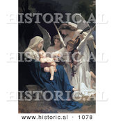 Historical Vector Illustration of Angels Playing Music for a Newborn Baby by Al