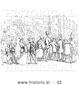 Historical Vector Illustration of Crowd of People in a Street - Black and White Version by Al