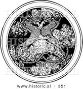 Historical Vector Illustration of Dragons Entwined over a Circle Medallion of Smoke - Black and White Version by Al